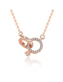 Fashion CZ Hollow Interlocking Circles 925 Sterling Silver Necklace