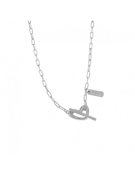 Women Irregular Hollow Heart LOVE Letter 925 Sterling Silver Necklace