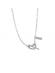 Women Irregular Hollow Heart LOVE Letter 925 Sterling Silver Necklace