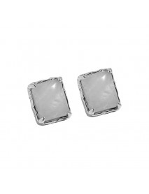 Geometry Natural Crystal Rectangle 925 Sterling Silver Stud Earrings