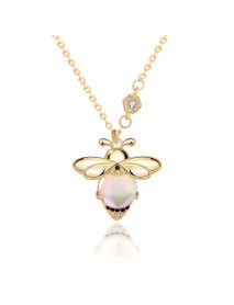 Natural Moonstone Honey Bee CZ Cute 925 Sterling Silver Necklace