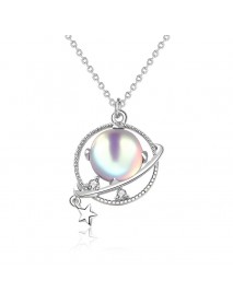 Gift Natural Moonstone Dream Planet Stars 925 Sterling Silver Necklace