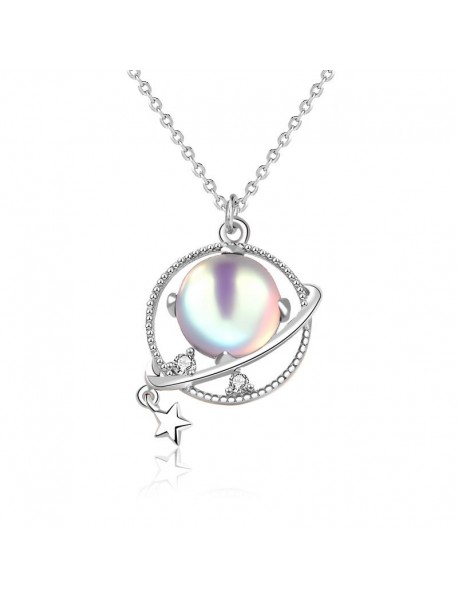 Gift Natural Moonstone Dream Planet Stars 925 Sterling Silver Necklace