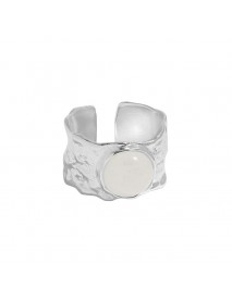 Fashion Round Natural Crystal Wide 925 Sterling Silver Adjustable Ring