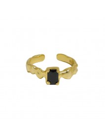 Fashion Irregular Black Geometry CZ 925 Sterling Silver Adjustable Ring