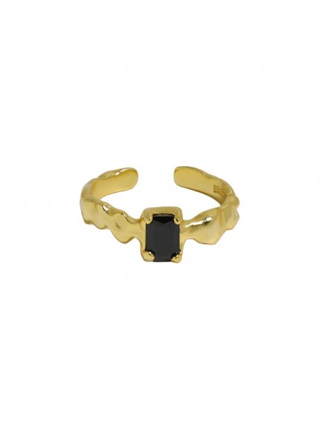 Fashion Irregular Black Geometry CZ 925 Sterling Silver Adjustable Ring
