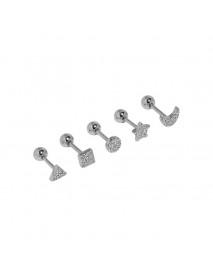 Cute Stars Crescent Moon Round Square Triangle 925 Sterling Silver Stud Earrings