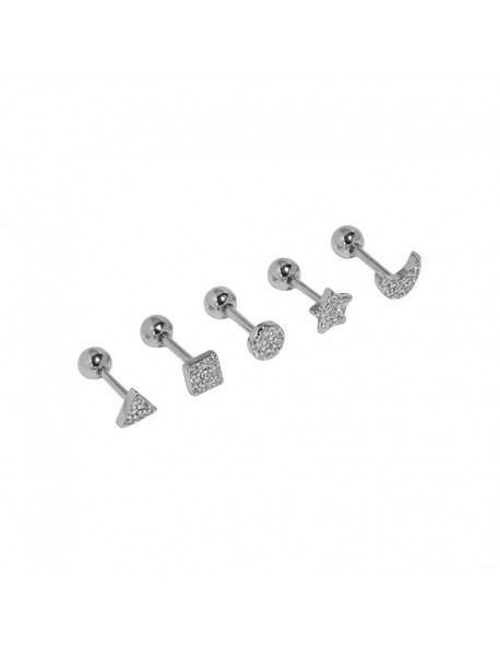Cute Stars Crescent Moon Round Square Triangle 925 Sterling Silver Stud Earrings