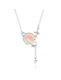 Gift Natural Moonstone Planet Stars 925 Sterling Silver Necklace