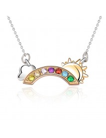 Colorful CZ Rainbow Cloud Sun Girl 925 Sterling Silver Necklace
