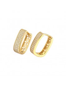 Office Micro Setting CZ U Shape 925 Sterling Silver Hoop Earrings