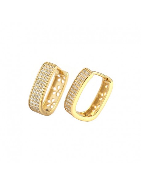 Office Micro Setting CZ U Shape 925 Sterling Silver Hoop Earrings