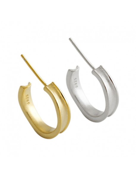 Simple Small C Shape 925 Sterling Silver Hoop Earrings