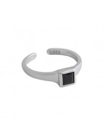 Office Black CZ Square 925 Sterling Silver Adjustable Ring