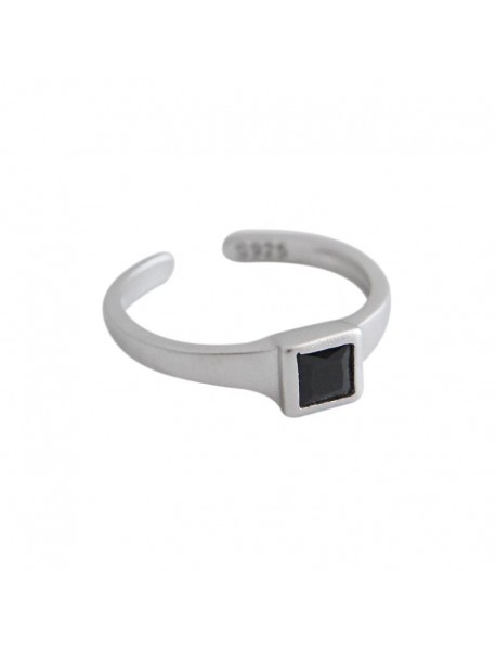 Office Black CZ Square 925 Sterling Silver Adjustable Ring