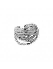 Fashion Irregular Lines Cross Wide 925 Sterling Silver Adjustable Ring