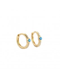 New Blue Created Opal CZ 925 Sterling Silver Huggie Hoop Earrings