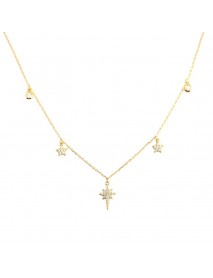 Women CZ Shining Stars 925 Sterling Silver Necklace