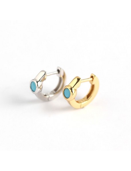 Mini Blue CZ Circle 925 Sterling Silver Huggie Hoop Earrings