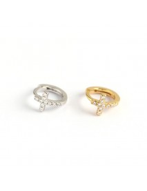 Mini CZ Cross 925 Sterling Silver Huggie Hoop Earrings