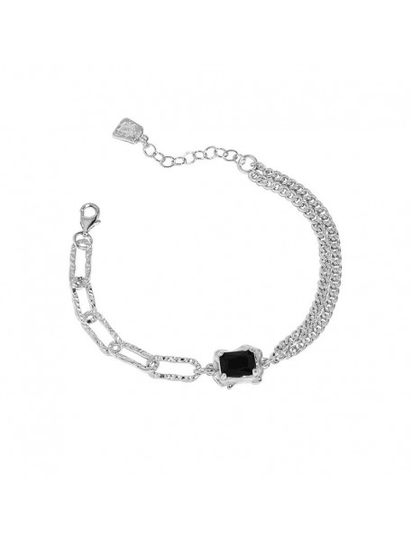 Irregular Geometry Baguette Black CZ 925 Sterling Silver Bracelet
