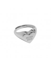 Girl miss you Letters Heart 925 Sterling Silver Wide Adjustable Ring