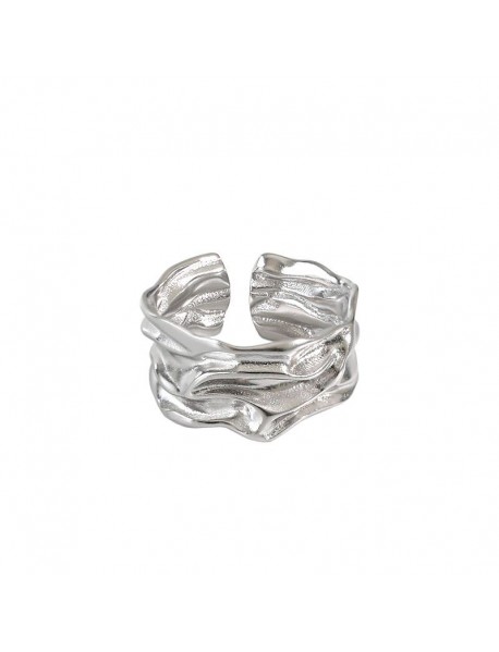Simple Irregular River 925 Sterling Silver Wide Adjustable Ring