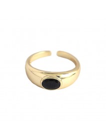 Geometry Black Oval Agate 925 Sterling Silver Adjustable Ring