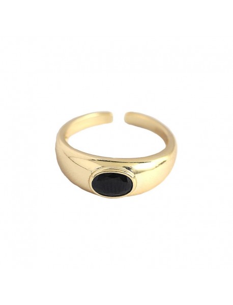Geometry Black Oval Agate 925 Sterling Silver Adjustable Ring