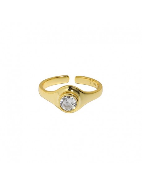 Office Round CZ Geometry 925 Sterling Silver Adjustable Ring
