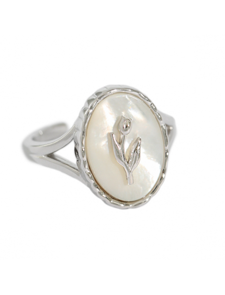 Shell Oval Tulips Flower 925 Sterling Silver Ring