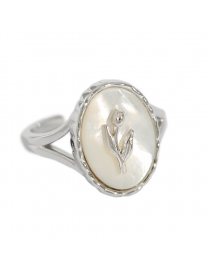 Shell Oval Tulips Flower 925 Sterling Silver Ring