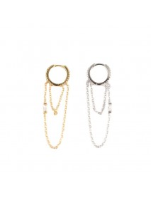 Fashion Double Layer CZ Chain Tassels 925 Sterling Silver Hoop Earrings
