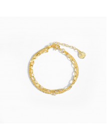 Fashion Double Layer Babysbreath Hollow Chain 925 Sterling Silver Bracelet