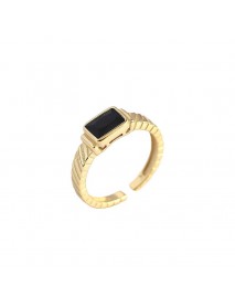 Geometry Created Black Agate Emerald 925 Sterling Silver Adjustable Ring