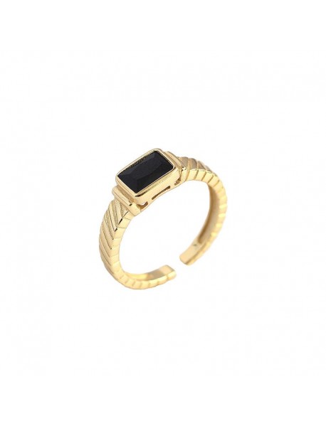Geometry Created Black Agate Emerald 925 Sterling Silver Adjustable Ring