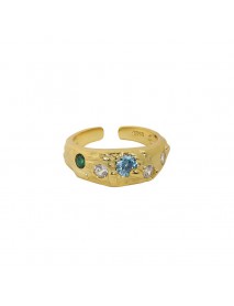 Colorful CZ Irregular Wide 925 Sterling Silver Adjustable Ring