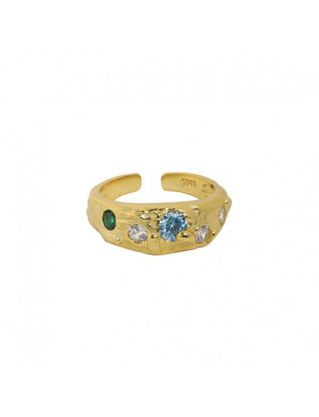 Colorful CZ Irregular Wide 925 Sterling Silver Adjustable Ring
