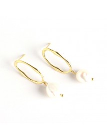Office Irregular Baroque Natural Pearl 925 Sterling Silver Dangling Earrings