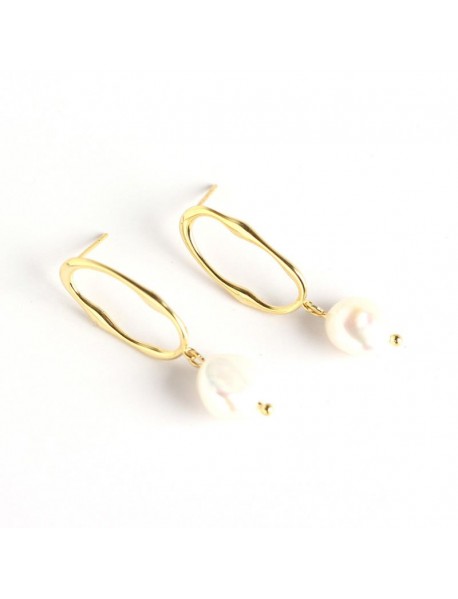 Office Irregular Baroque Natural Pearl 925 Sterling Silver Dangling Earrings