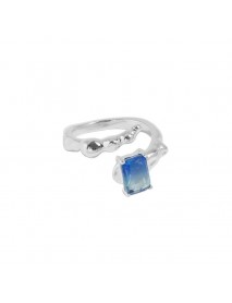 Geometry Emerald Shading Blue CZ 925 Sterling Silver Adjustable Ring