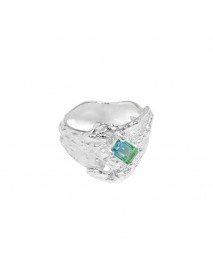 Elegant Irregular Green CZ 925 Sterling Silver Adjustable Ring