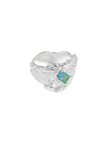 Elegant Irregular Green CZ 925 Sterling Silver Adjustable Ring