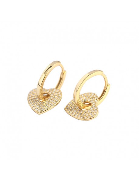 Women Micro Setting CZ Heart 925 Sterling Silver Hoop Earrings