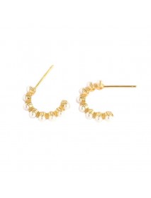 Classic Shell Pearl C Shape 925 Sterling Silver Hoop Earrings