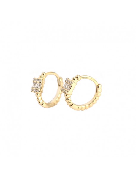 Simple CZ Rectangle Geometry 925 Sterling Silver Huggie Hoop Earrings