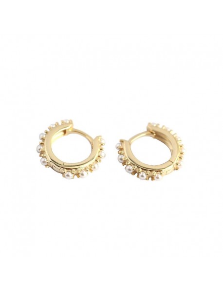 Office Mini Shell Pearls 925 Sterling Silver Huggie Hoop Earrings