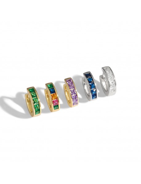 Party Geometry Colorful CZ 925 Sterling Silver Hoop Earrings