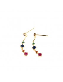 Colorful Geometry CZ Beautiful 925 Sterling Silver Dangling Earrings