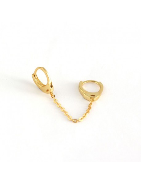 Fashion Double Holes Chain 925 Sterling Silver Hoop Earring(Single)